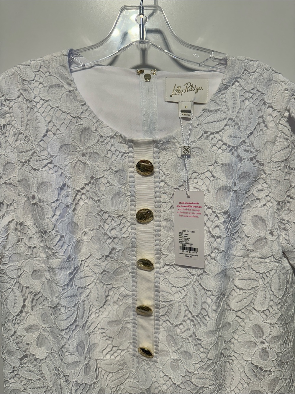 Lilly Pulitzer White Camalie Lace Shift Sz 8 Short Sleeve Dress Gold Buttons - Picture 3 of 9